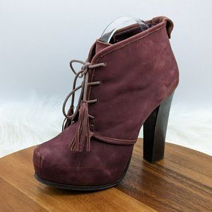 Steve Madden Sashayy Ankle Boots 10 Burgundy Red Platform Heeled Lace Up Leather